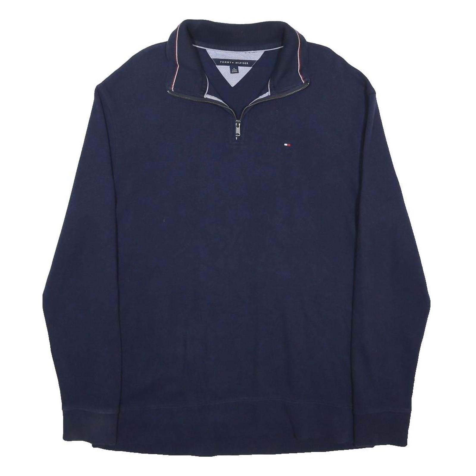 TOMMY HILFIGER Mens Navy Pullover Plain Crew Neck Basic Knit Jumper XL Cotton