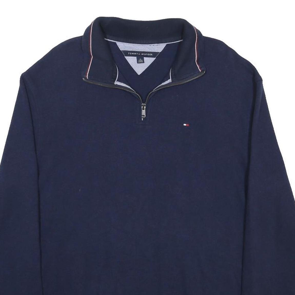 TOMMY HILFIGER Mens Navy Pullover Plain Crew Neck Basic Knit Jumper XL Cotton