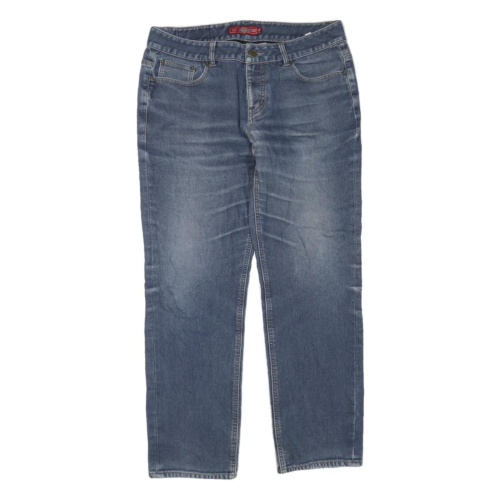 DICKIES Womens Regular Fit Blue Denim Jeans W36 L30 Cotton Blend Zip Pocket