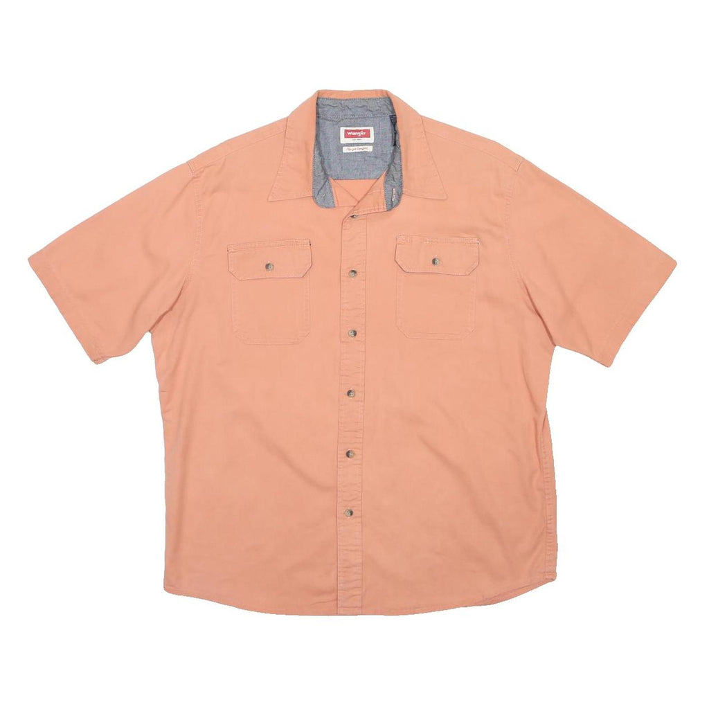 WRANGLER Mens Peach Plain Casual Shirt L Cotton Blend Short Sleeve Button Pocket