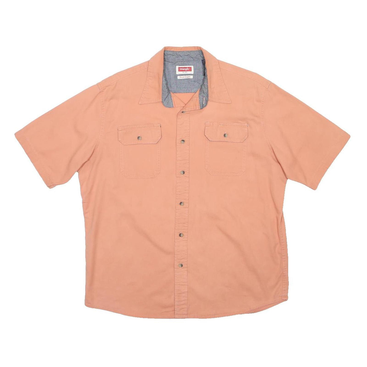 WRANGLER Mens Peach Plain Casual Shirt L Cotton Blend Short Sleeve Button Pocket