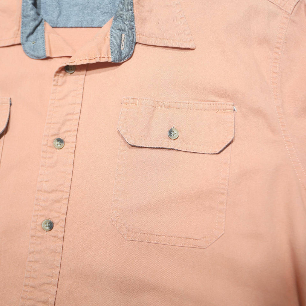WRANGLER Mens Peach Plain Casual Shirt L Cotton Blend Short Sleeve Button Pocket