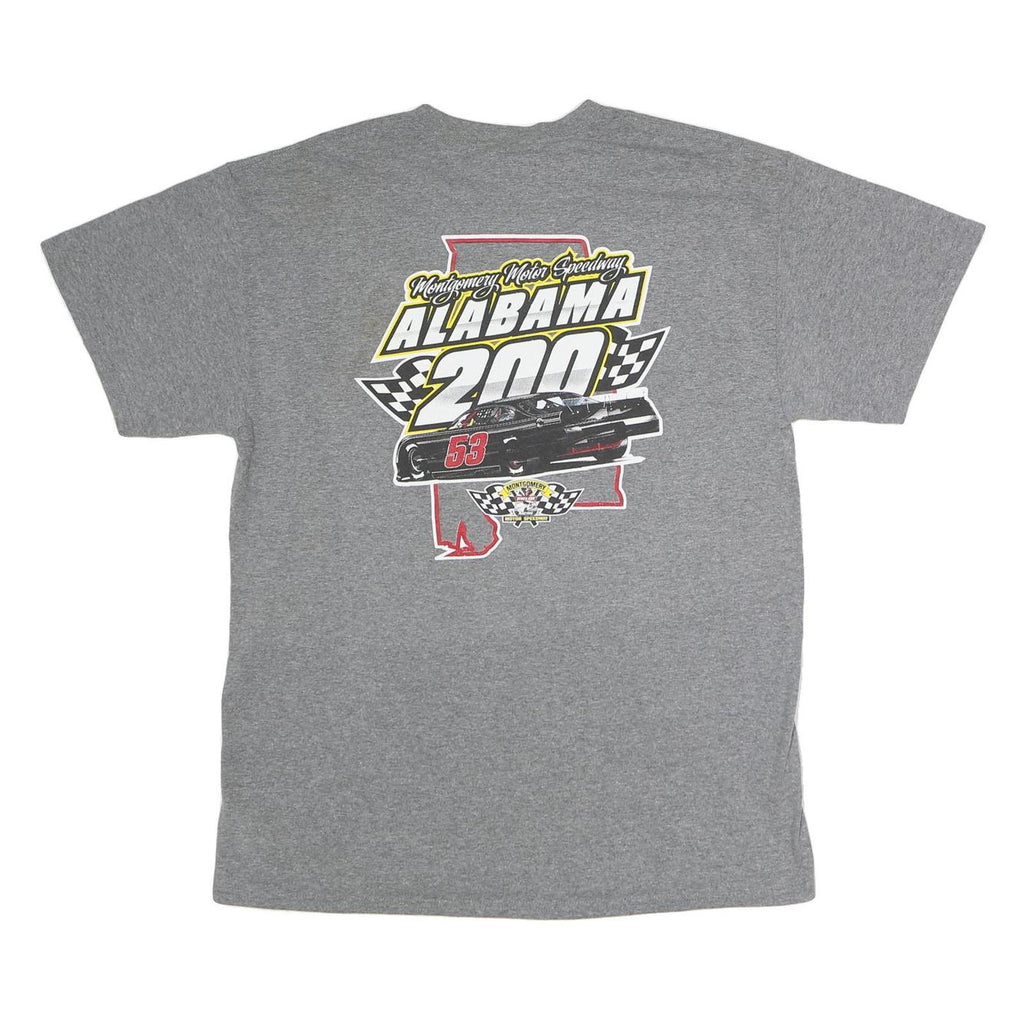GILDAN Mens Grey Alabama 200 Racing Graphic T-Shirt L Short Sleeve Crew Neck