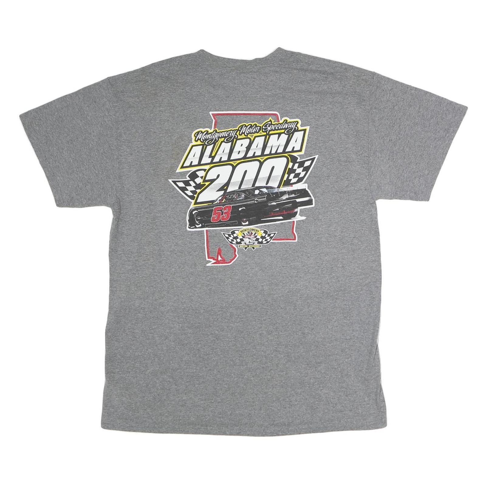 GILDAN Mens Grey Alabama 200 Racing Graphic T-Shirt L Short Sleeve Crew Neck