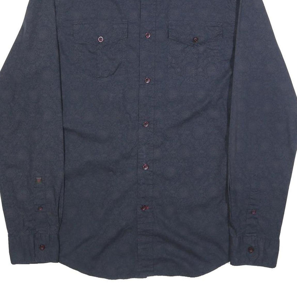 GUESS Mens Blue Patterned Shirt S Casual Cotton Long Sleeve Button