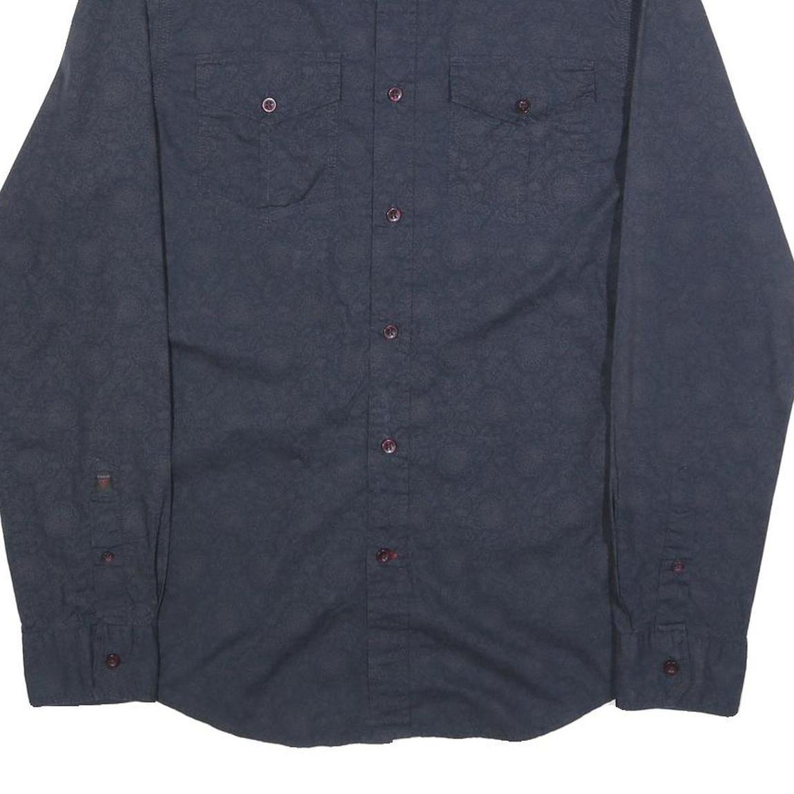 GUESS Mens Blue Patterned Shirt S Casual Cotton Long Sleeve Button