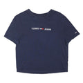 TOMMY JEANS Womens Navy Blue Graphic T-Shirt S Short Sleeve Crew Neck Logo
