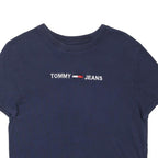 TOMMY JEANS Womens Navy Blue Graphic T-Shirt S Short Sleeve Crew Neck Logo