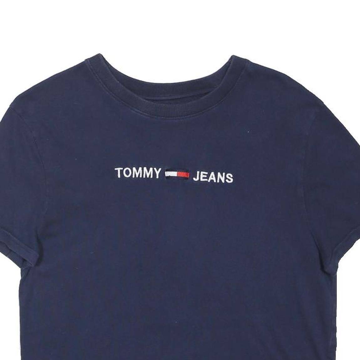 TOMMY JEANS Womens Navy Blue Graphic T-Shirt S Short Sleeve Crew Neck Logo