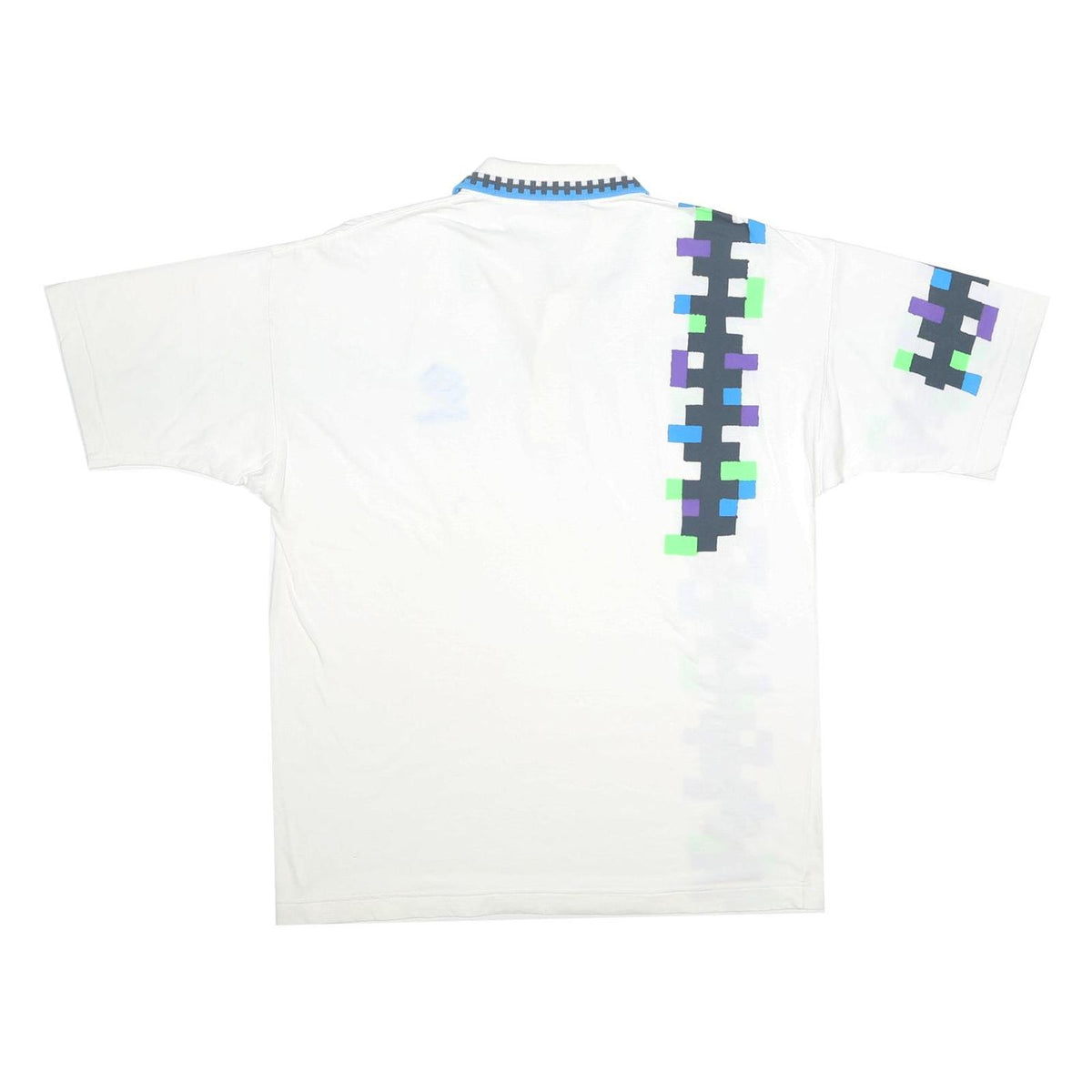 LOTTO Mens White Blue & Green Pattern Short Sleeve Polo Shirt L Cotton Sport