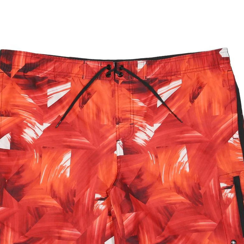 NIKE Mens Red Orange Abstract Print Casual Shorts XL W42 Drawstring Zip Pocket