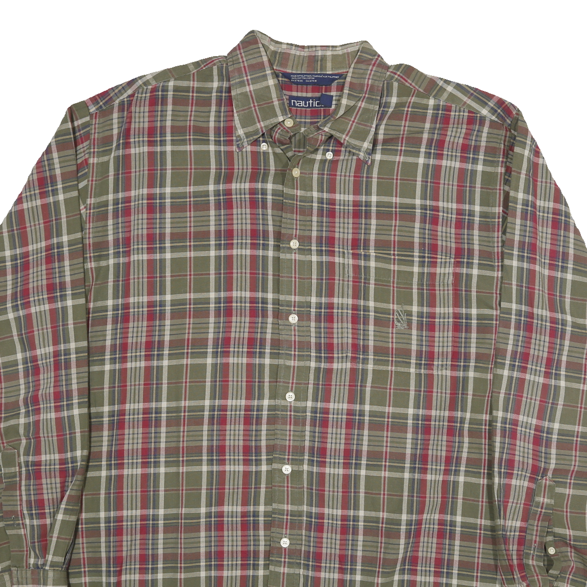 NAUTICA Mens Green & Red Checked Shirt XL Cotton Blend Button Down Casual