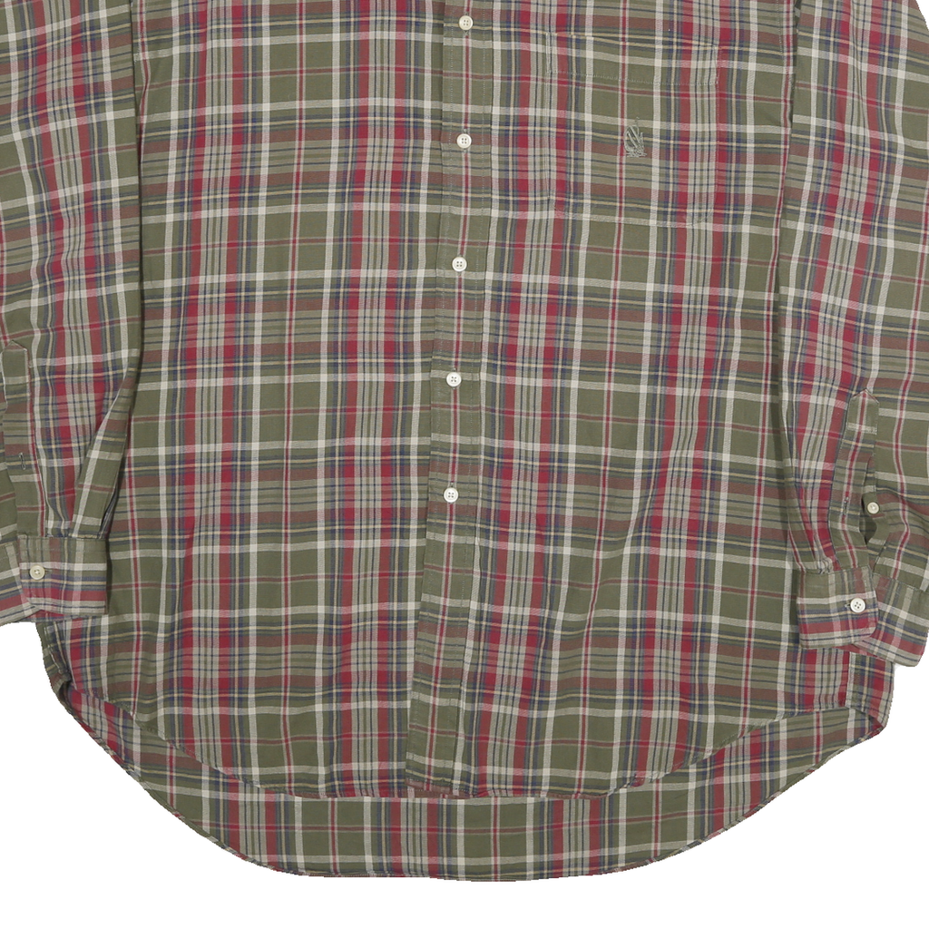 NAUTICA Mens Green & Red Checked Shirt XL Cotton Blend Button Down Casual