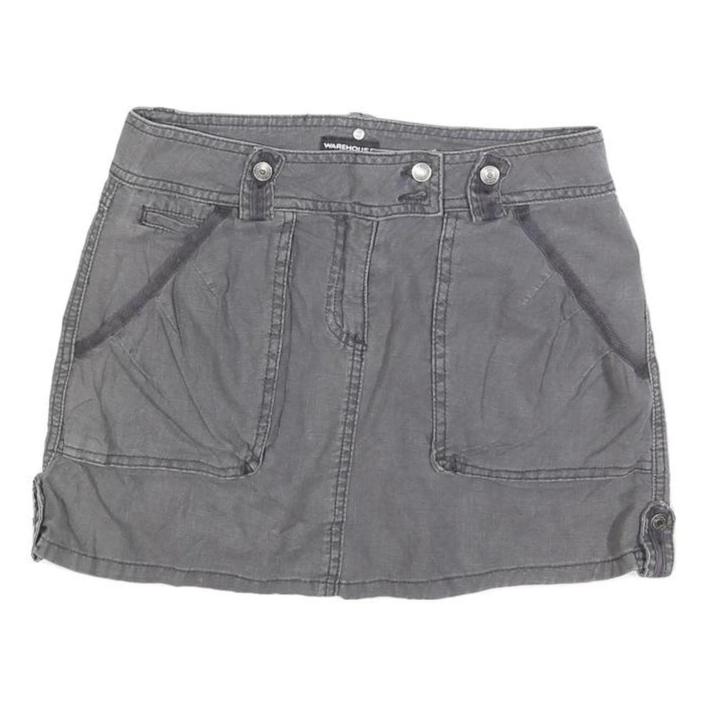 WAREHOUSE Womens Grey Cotton Blend Mini Skirt Casual Button Pocket Detail Size S