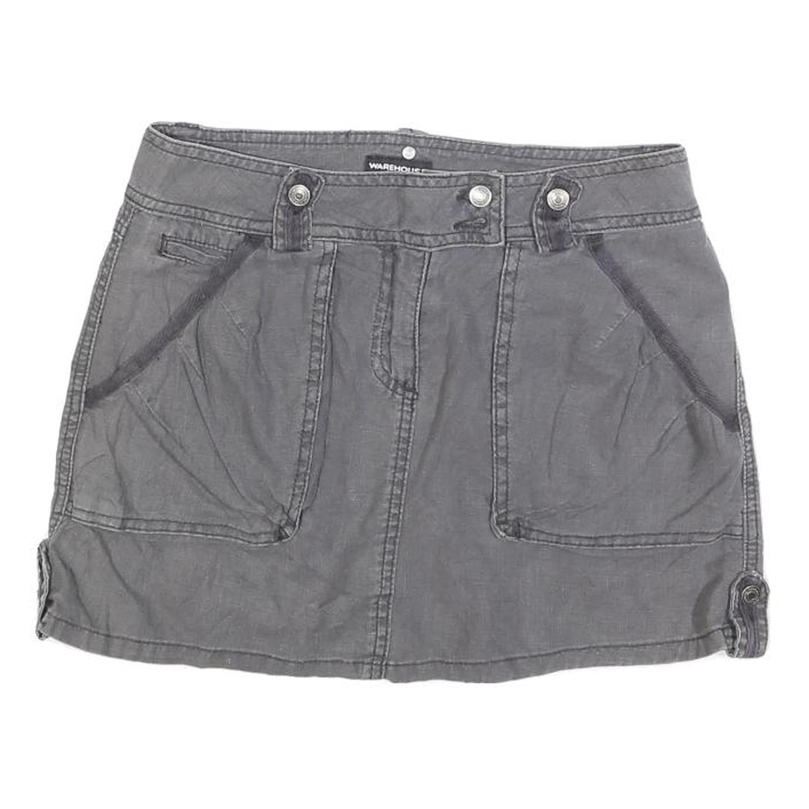 WAREHOUSE Womens Grey Cotton Blend Mini Skirt Casual Button Pocket Detail Size S
