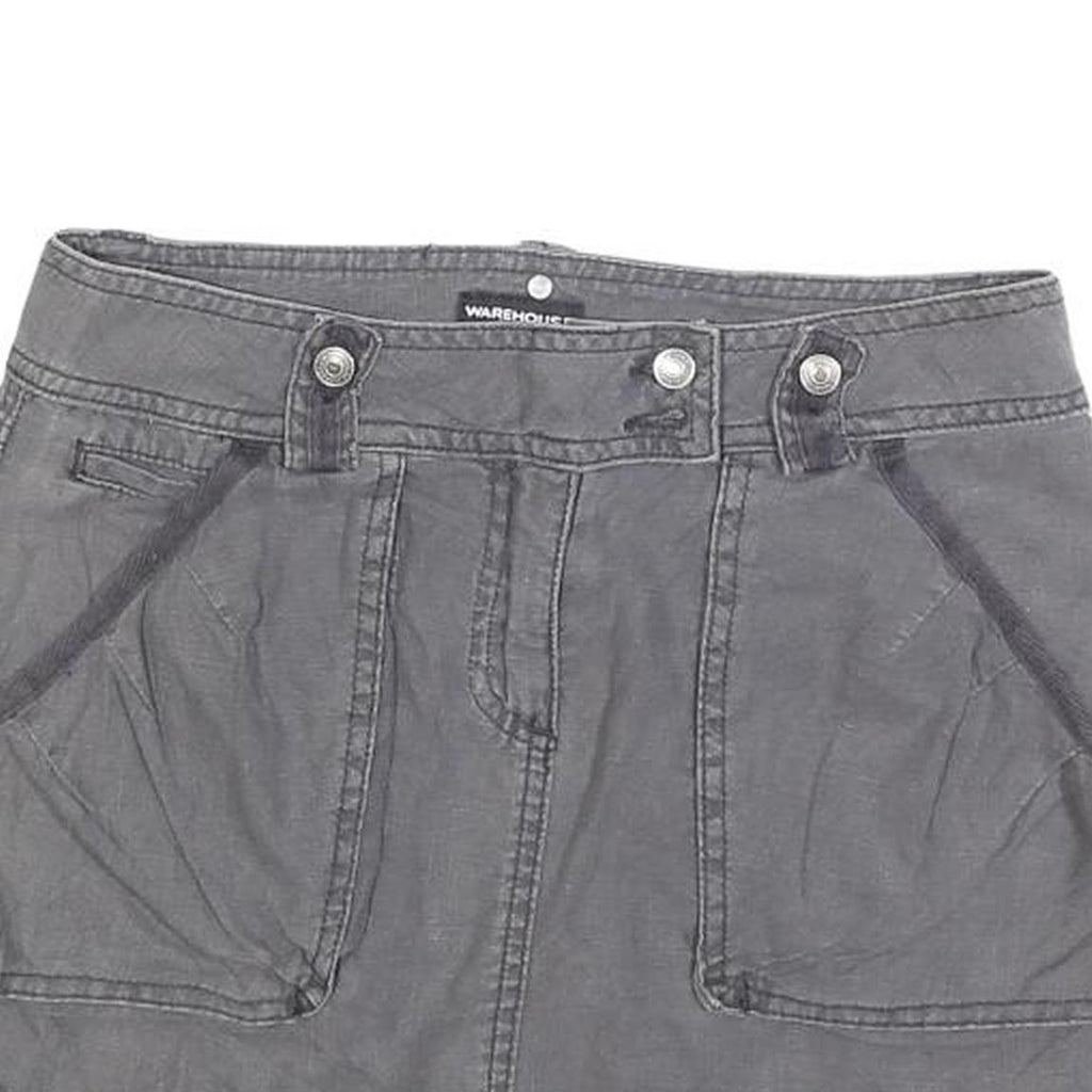 WAREHOUSE Womens Grey Cotton Blend Mini Skirt Casual Button Pocket Detail Size S