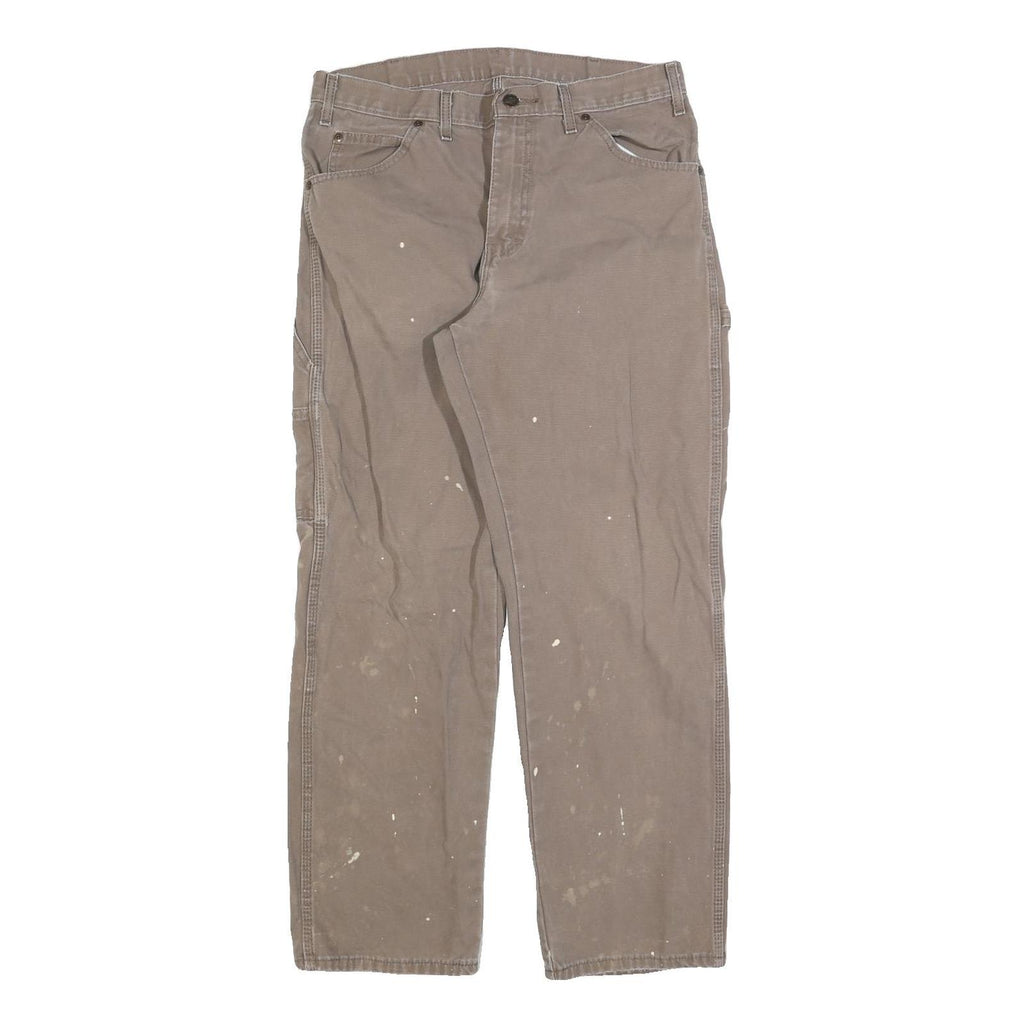 DICKIES Mens Jeans Brown Cotton Blend Regular Straight Zip W32 L30 Workwear