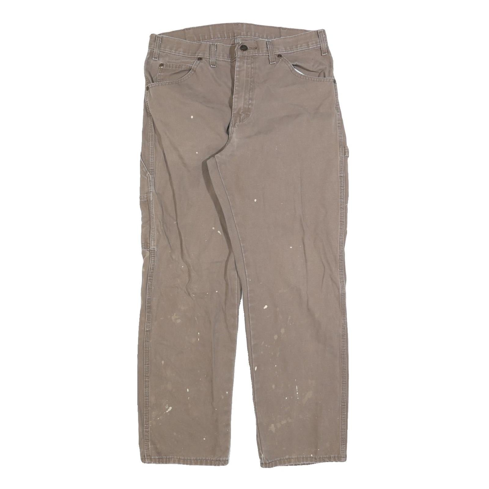 DICKIES Mens Jeans Brown Cotton Blend Regular Straight Zip W32 L30 Workwear