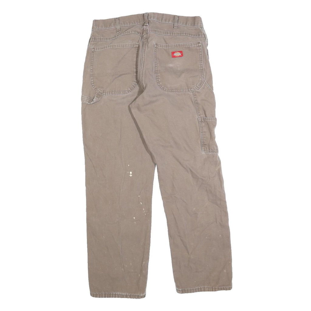 DICKIES Mens Jeans Brown Cotton Blend Regular Straight Zip W32 L30 Workwear