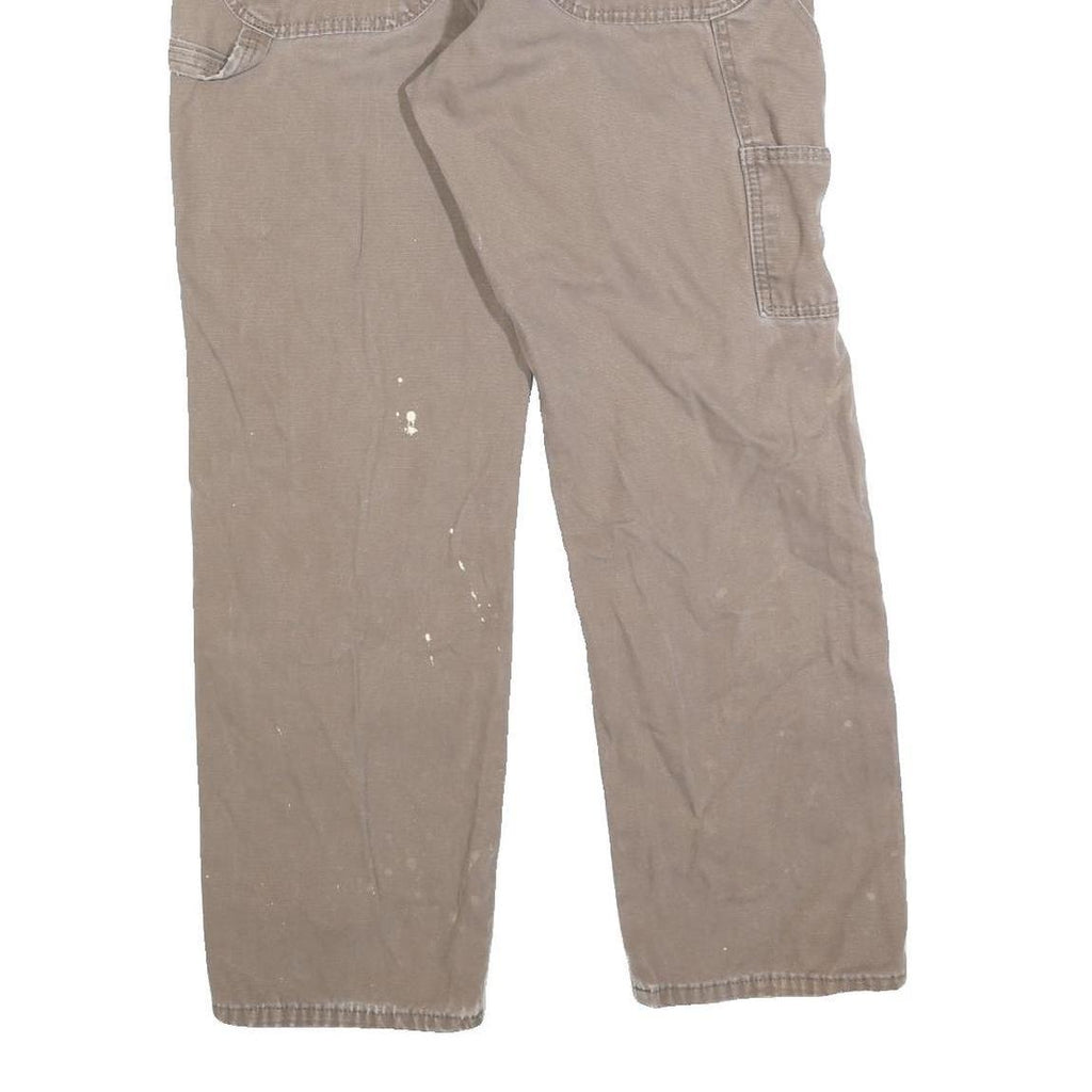 DICKIES Mens Jeans Brown Cotton Blend Regular Straight Zip W32 L30 Workwear