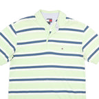 TOMMY HILFIGER Mens Green & Blue Striped Polo Shirt Short Sleeve M Cotton Casual