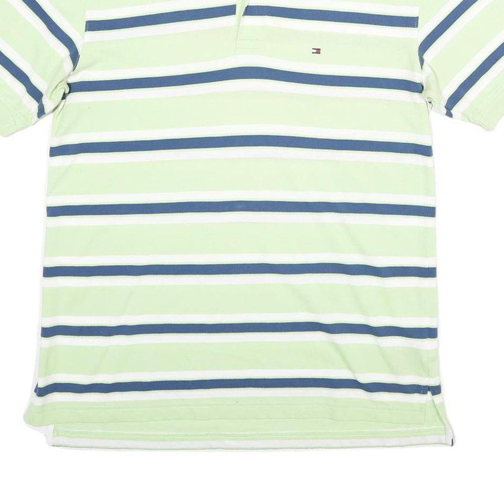 TOMMY HILFIGER Mens Green & Blue Striped Polo Shirt Short Sleeve M Cotton Casual