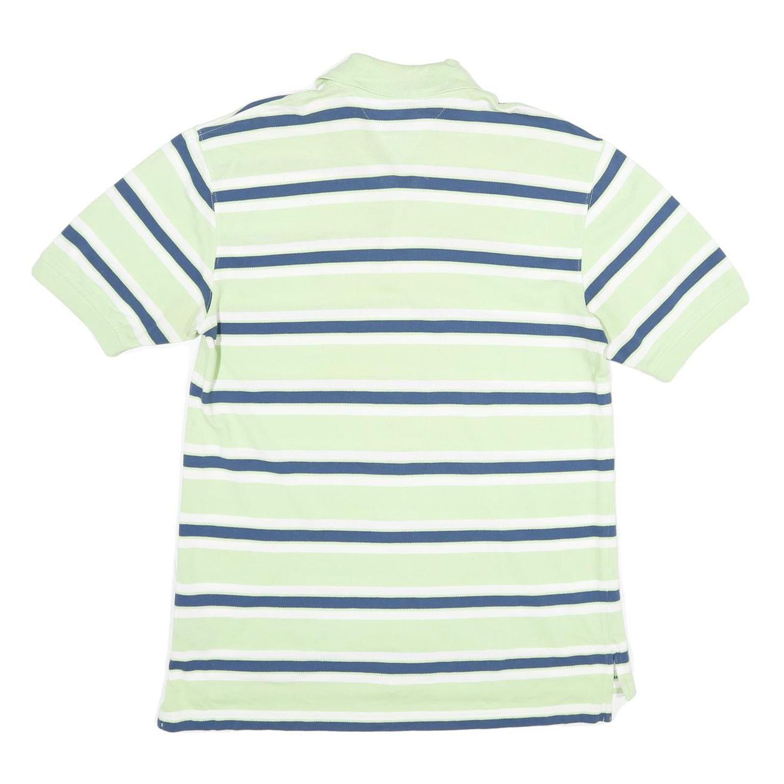 TOMMY HILFIGER Mens Green & Blue Striped Polo Shirt Short Sleeve M Cotton Casual