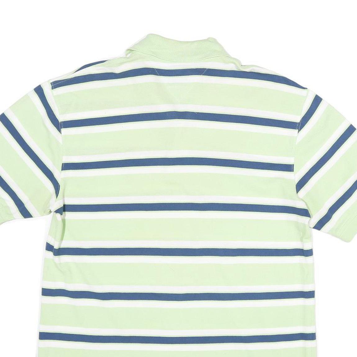 TOMMY HILFIGER Mens Green & Blue Striped Polo Shirt Short Sleeve M Cotton Casual