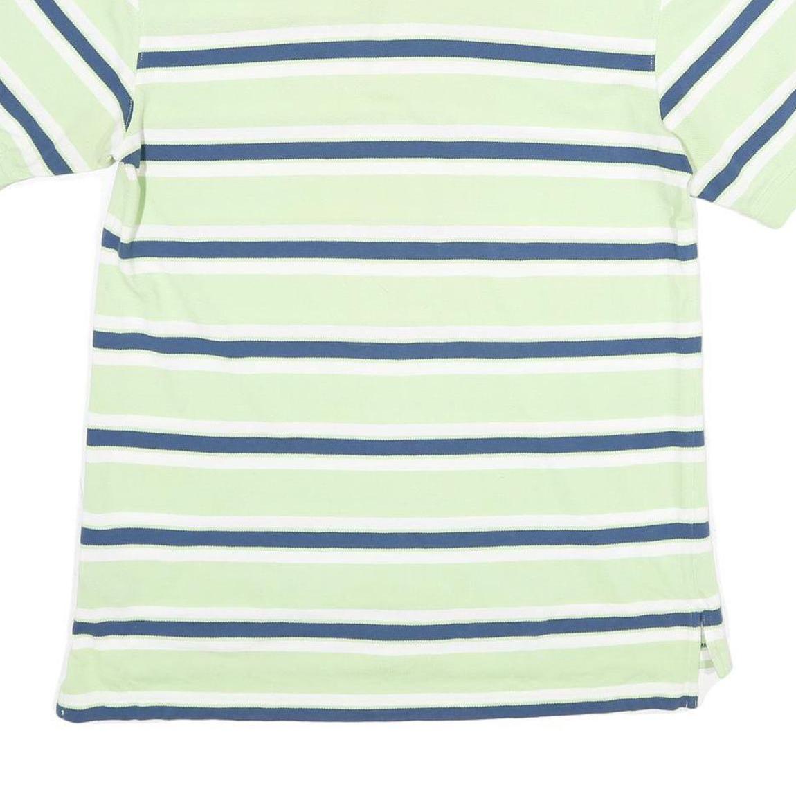 TOMMY HILFIGER Mens Green & Blue Striped Polo Shirt Short Sleeve M Cotton Casual