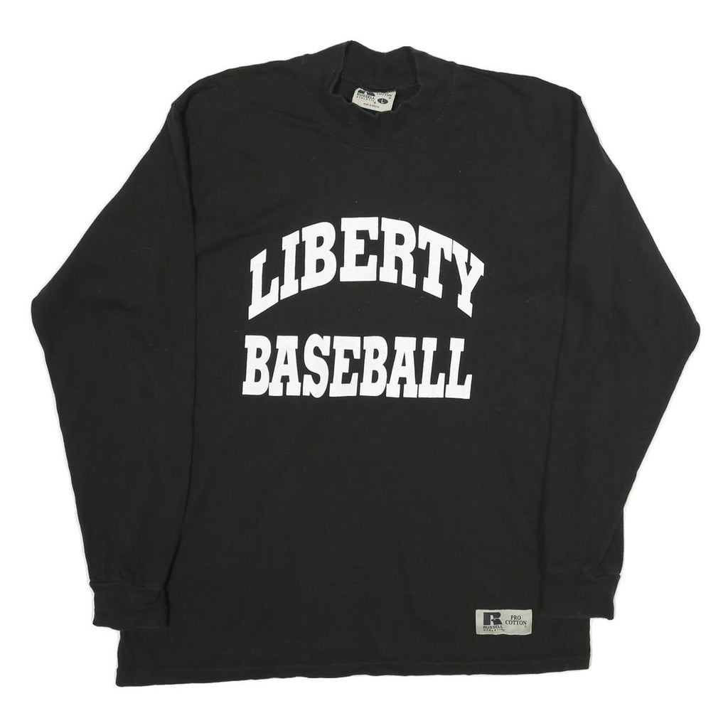 RUSSELL ATHLETIC Mens Black Liberty Baseball Graphic T-Shirt Long Sleeve Crew