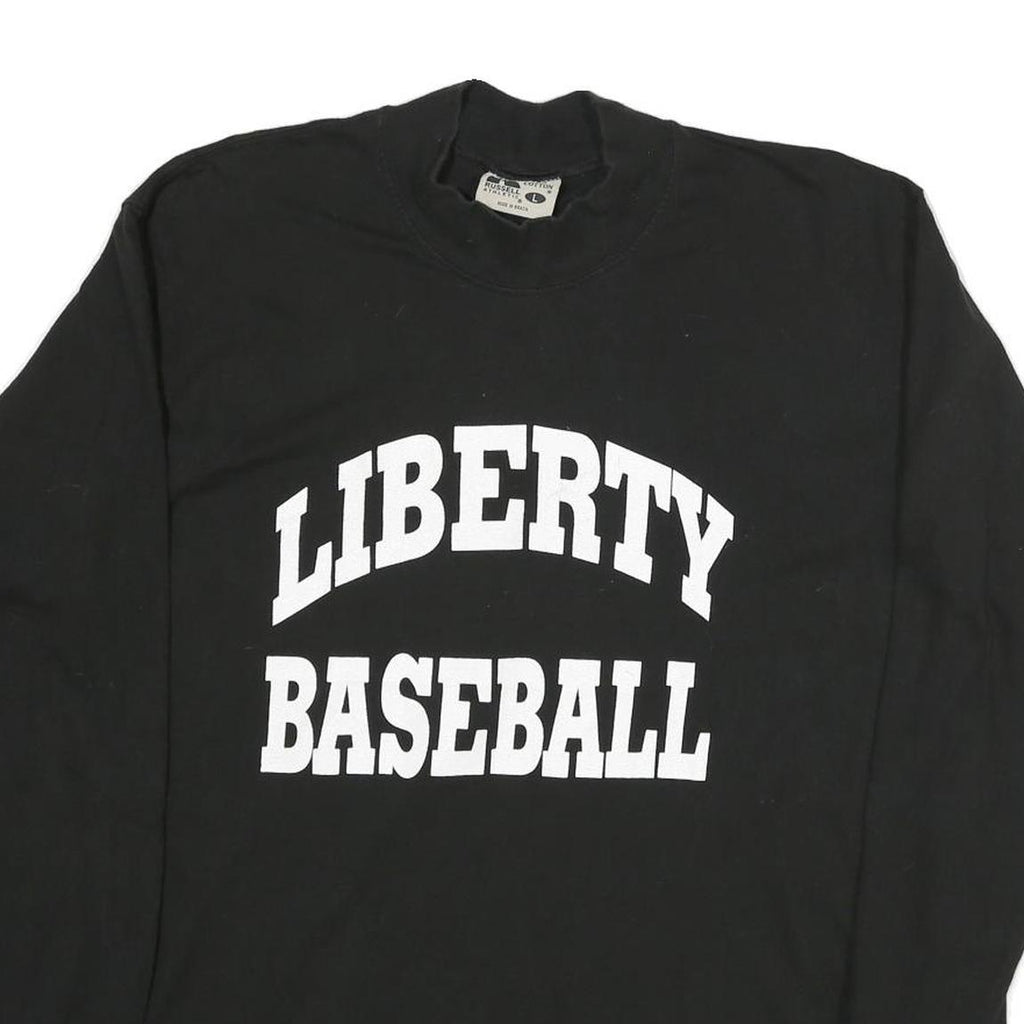 RUSSELL ATHLETIC Mens Black Liberty Baseball Graphic T-Shirt Long Sleeve Crew