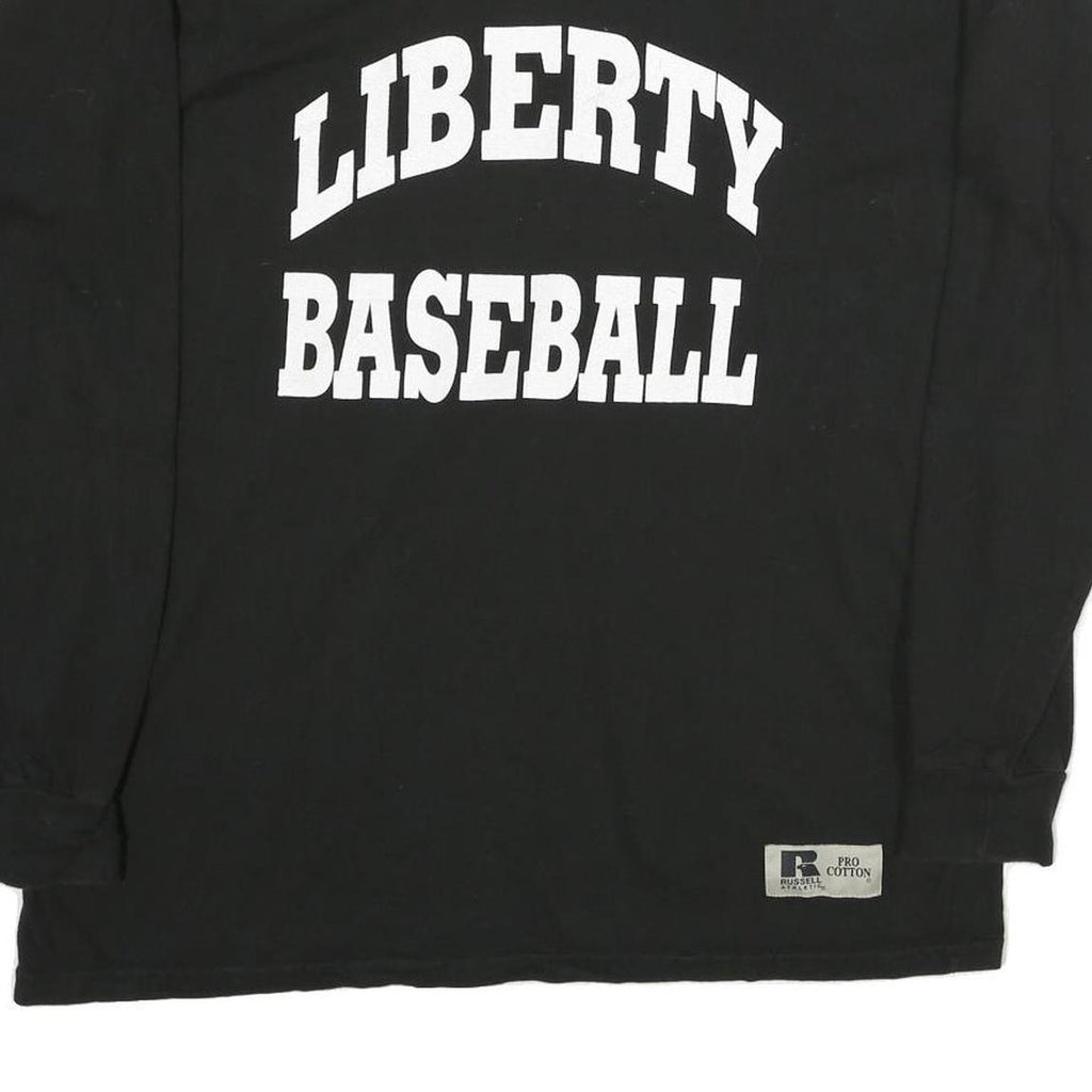 RUSSELL ATHLETIC Mens Black Liberty Baseball Graphic T-Shirt Long Sleeve Crew