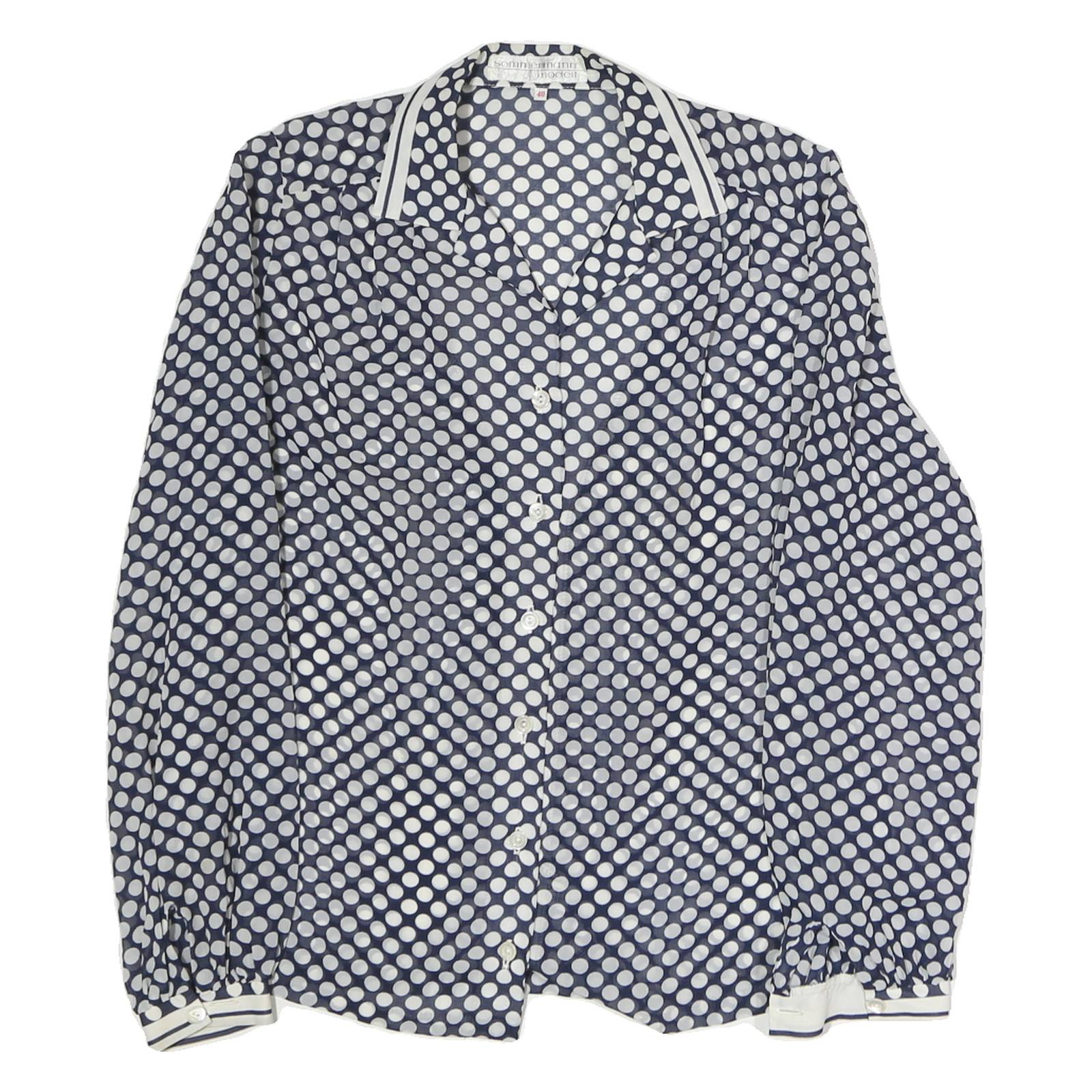 SOMMERMAN Womens Blue & White Polka Dot Shirt Long Sleeve Collared M Button Up