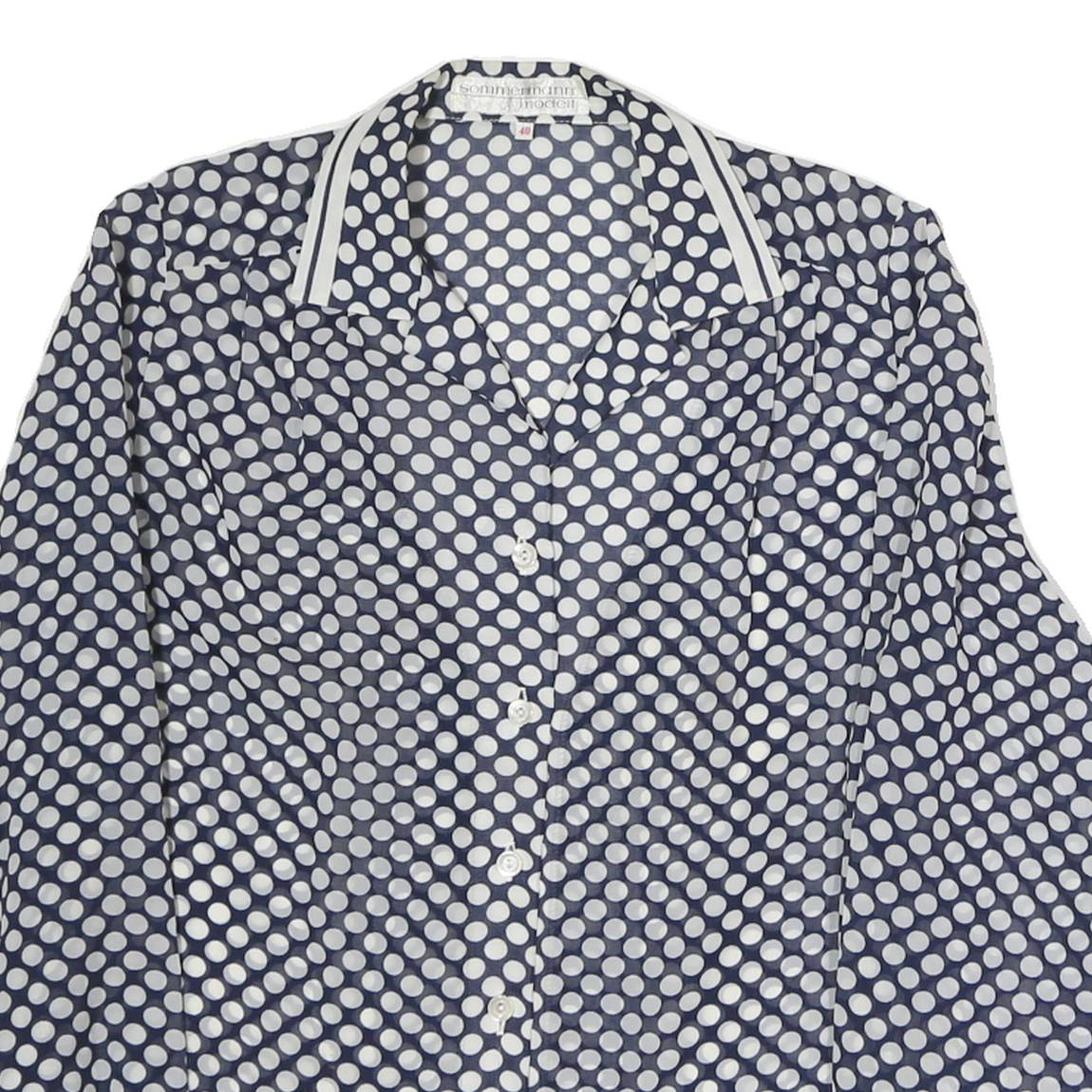 SOMMERMAN Womens Blue & White Polka Dot Shirt Long Sleeve Collared M Button Up