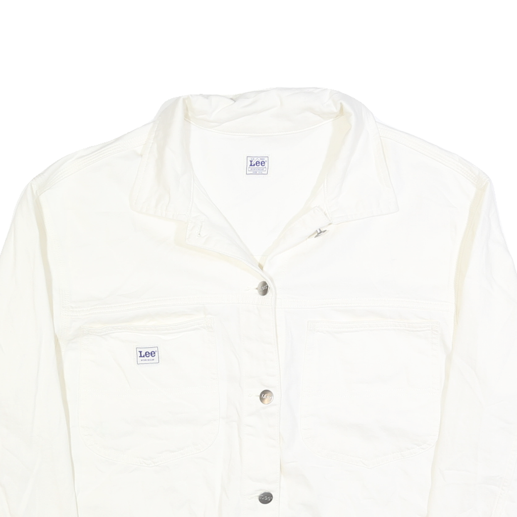 LEE Womens White Button Cotton Jacket 2XL Plain Classic Casual Fit