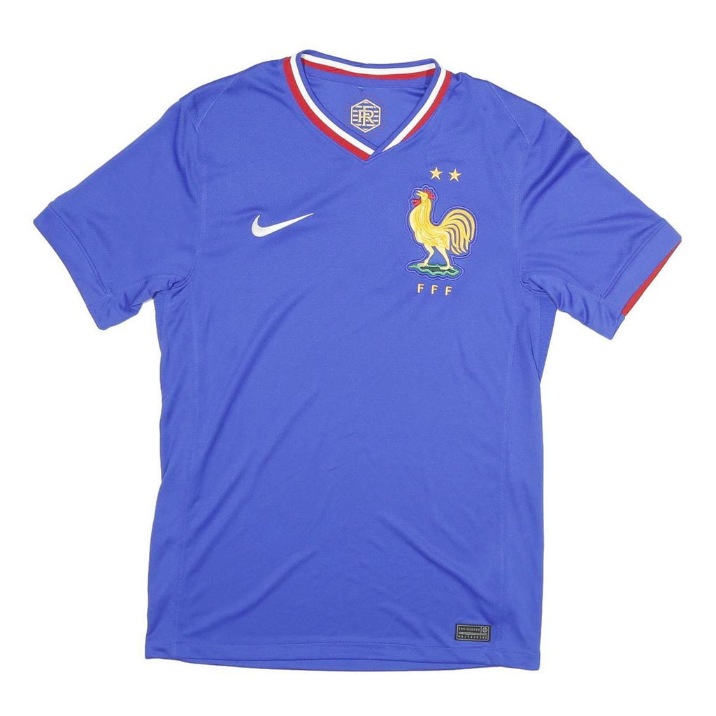 NIKE Mens Blue France Football Shirt S Short Sleeve V-Neck Embroidered Crest