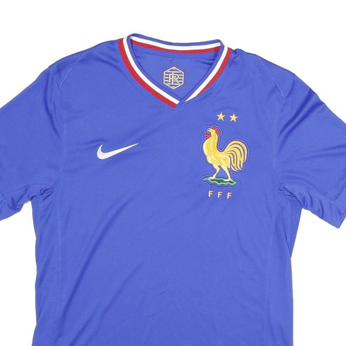 NIKE Mens Blue France Football Shirt S Short Sleeve V-Neck Embroidered Crest