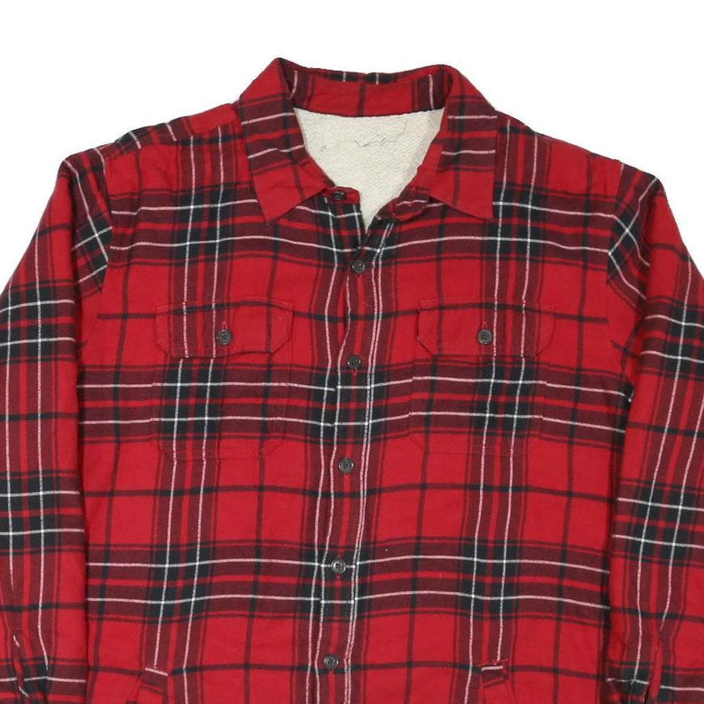 Mens Red & Black Plaid Cotton Blend Shirt L Button Front Casual Warm