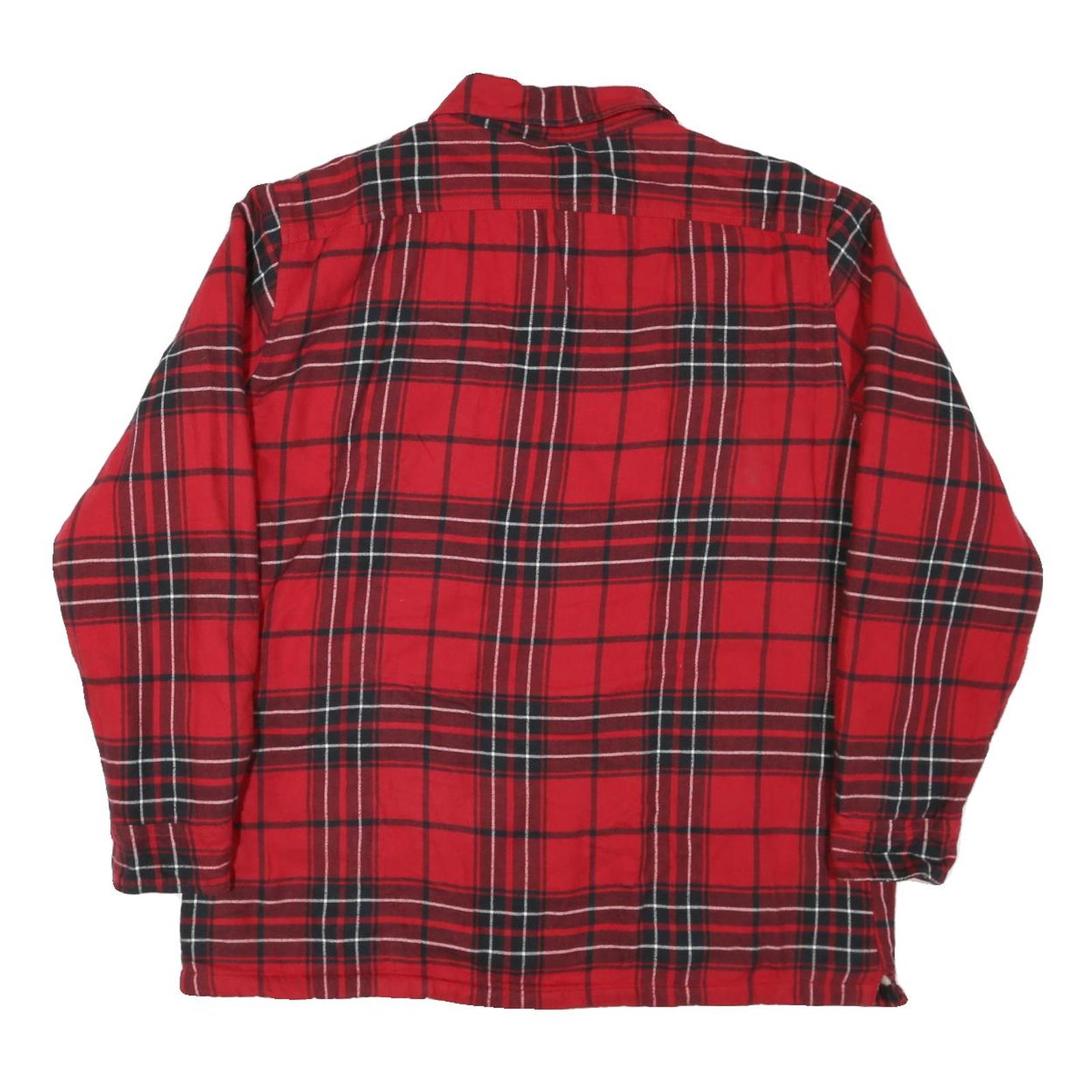 Mens Red & Black Plaid Cotton Blend Shirt L Button Front Casual Warm