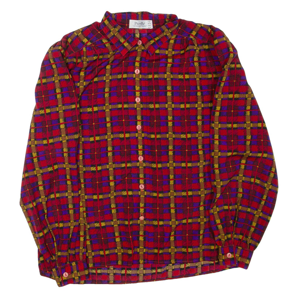 PIER BE Womens Printed Shirt Red Collared Long Sleeve Check UK 14