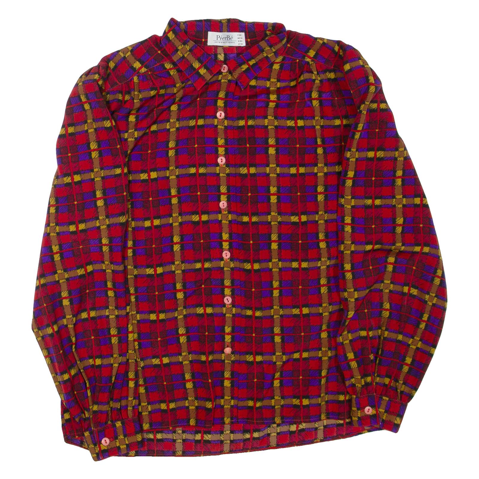 PIER BE Womens Printed Shirt Red Collared Long Sleeve Check UK 14
