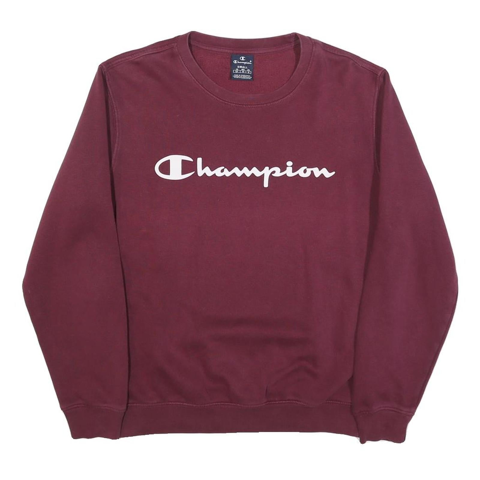 CHAMPION Mens Maroon Crew Neck S Cotton Blend Sweatshirt Pullover Logo