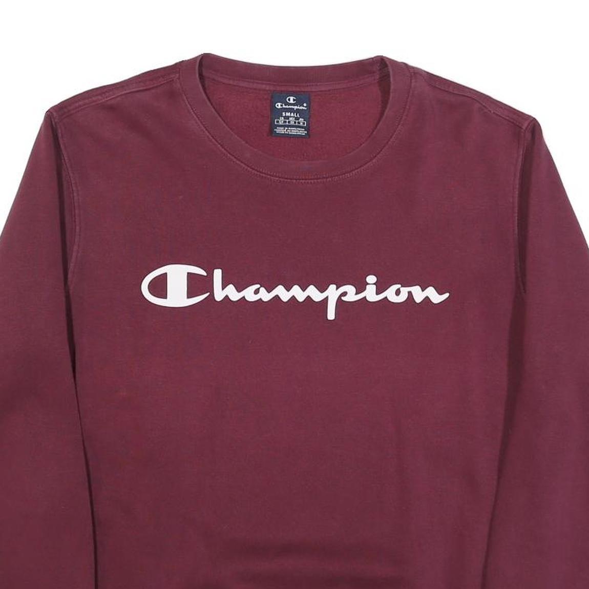 CHAMPION Mens Maroon Crew Neck S Cotton Blend Sweatshirt Pullover Logo