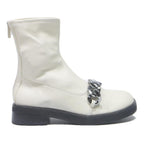 CHARLES & KEITH Womens Ankle Boots Leather White UK 3 Stylish Chain Detail