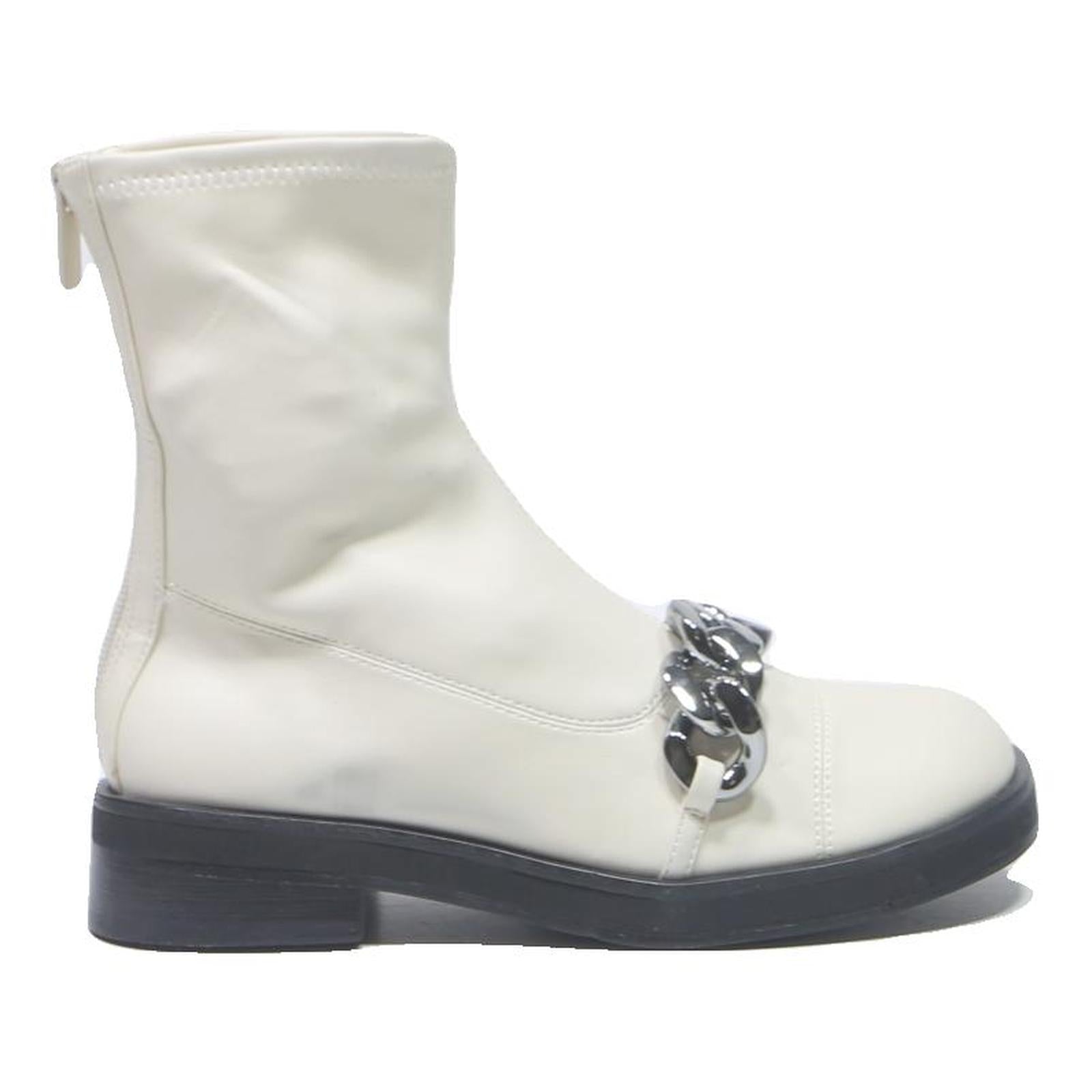 CHARLES & KEITH Womens Ankle Boots Leather White UK 3 Stylish Chain Detail