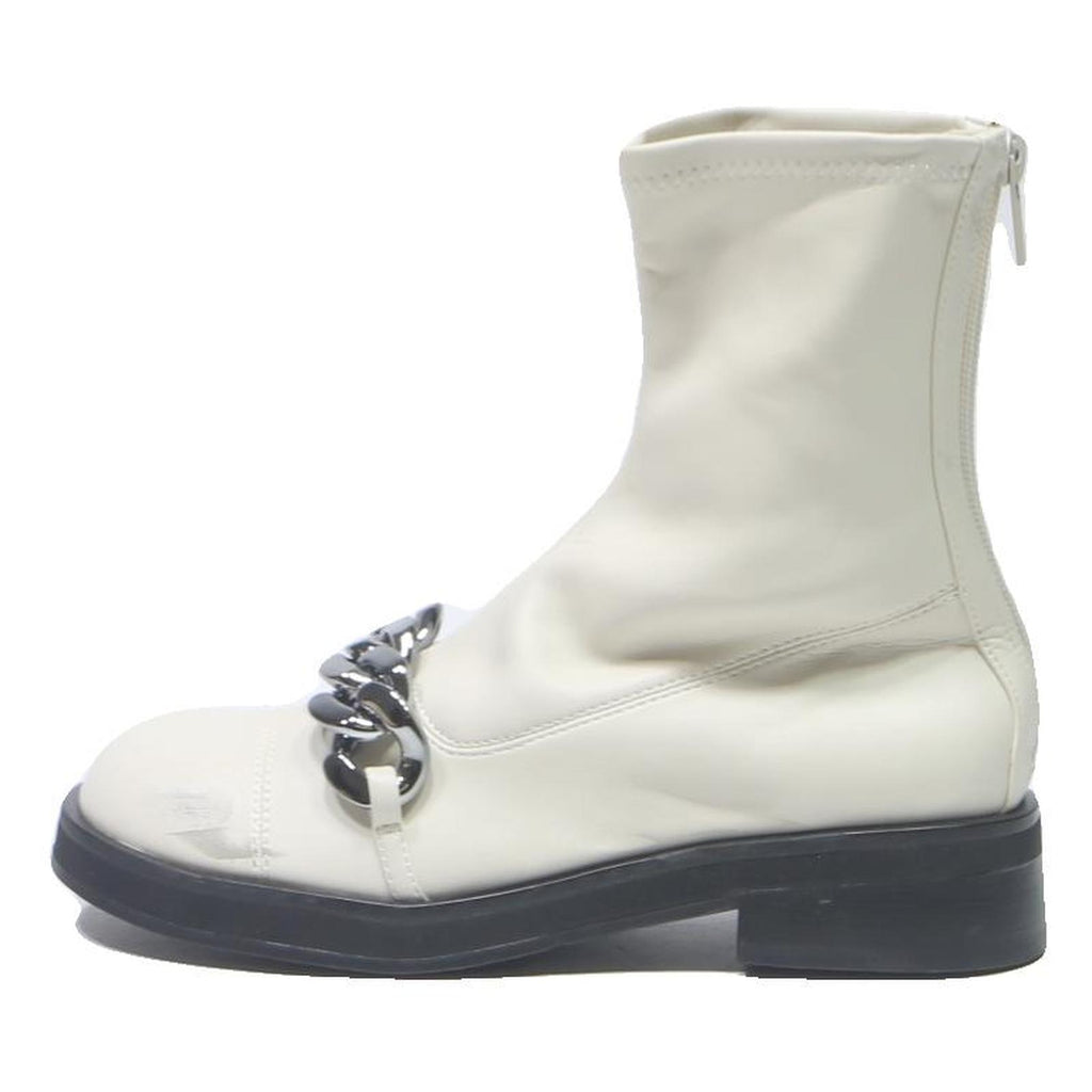CHARLES & KEITH Womens Ankle Boots Leather White UK 3 Stylish Chain Detail