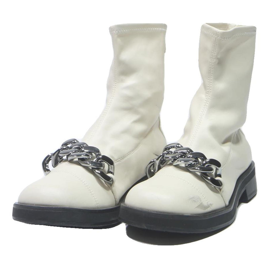 CHARLES & KEITH Womens Ankle Boots Leather White UK 3 Stylish Chain Detail