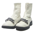 CHARLES & KEITH Womens Ankle Boots Leather White UK 3 Stylish Chain Detail