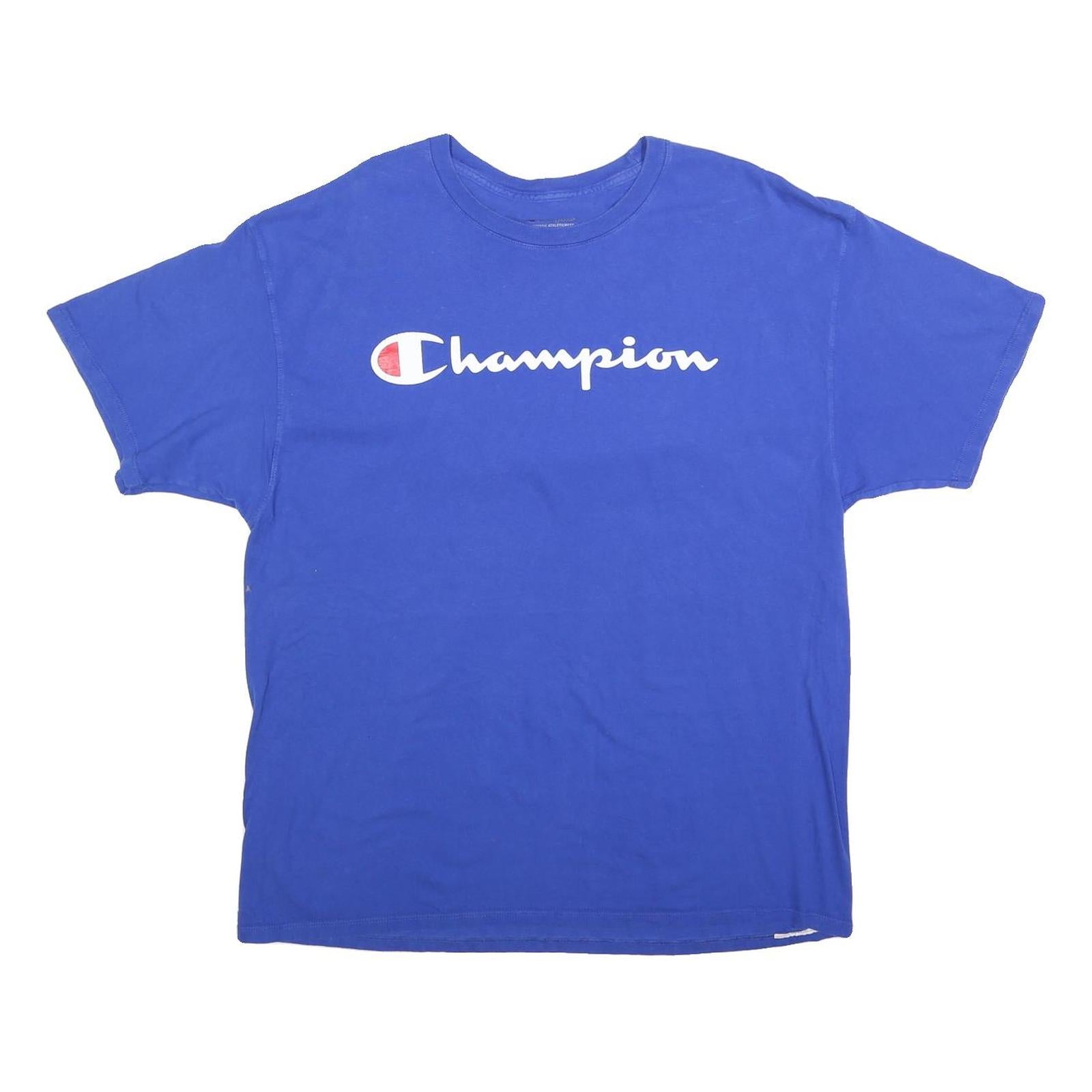 CHAMPION Mens Blue Graphic T-Shirt XL Short Sleeve Crew Neck Cotton Blend