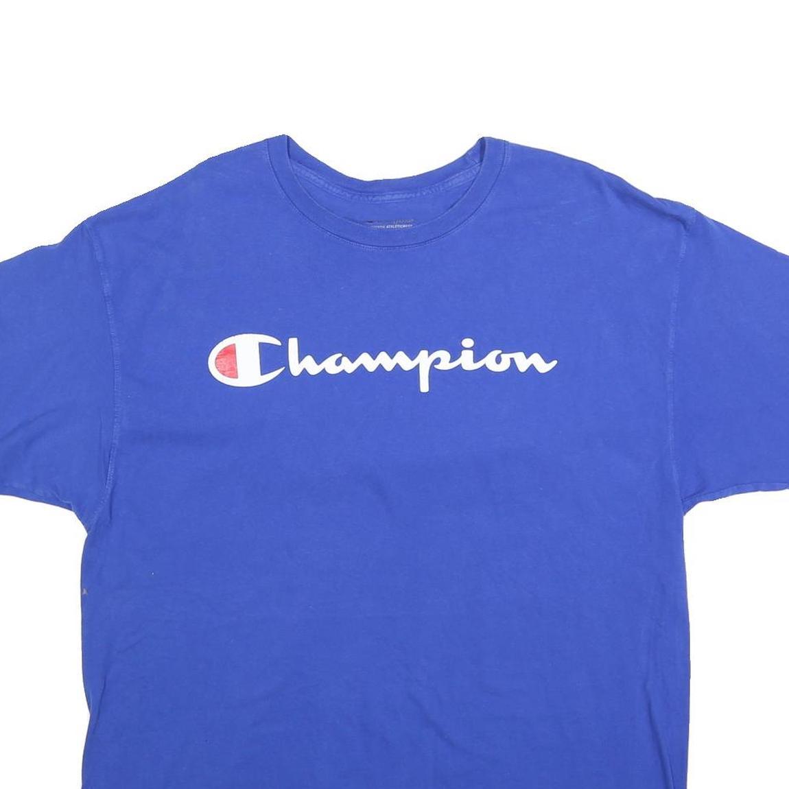 CHAMPION Mens Blue Graphic T-Shirt XL Short Sleeve Crew Neck Cotton Blend